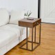 Glitzhome 26"H Modern Industrial Brown Wood/Metal C Side & End Table with a Drawer and 2 USB Charging Ports