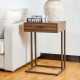 Glitzhome 26"H Modern Industrial Brown Wood/Metal C Side & End Table with a Drawer and 2 USB Charging Ports