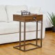 Glitzhome 26"H Modern Industrial Brown Wood/Metal C Side & End Table with a Drawer and 2 USB Charging Ports