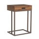 Glitzhome 26"H Modern Industrial Brown Wood/Metal C Side & End Table with a Drawer and 2 USB Charging Ports