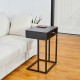 Glitzhome 26"H Modern Industrial Black Wood/Metal C Side & End Table with a Drawer and 2 USB Charging Ports