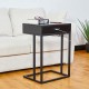 Glitzhome 26"H Modern Industrial Black Wood/Metal C Side & End Table with a Drawer and 2 USB Charging Ports