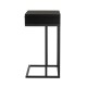 Glitzhome 26"H Modern Industrial Black Wood/Metal C Side & End Table with a Drawer and 2 USB Charging Ports