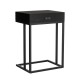 Glitzhome 26"H Modern Industrial Black Wood/Metal C Side & End Table with a Drawer and 2 USB Charging Ports