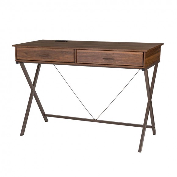 Glitzhome 43.25"L Modern Industrial Brown Wood/Metal Writing Desk With 1 Outlet and 2 USB Charging Ports