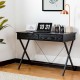 Glitzhome 43.25"L Modern Industrial Black Wood/Metal Writing Desk With 1 Outlets and 2 USB Charging Ports