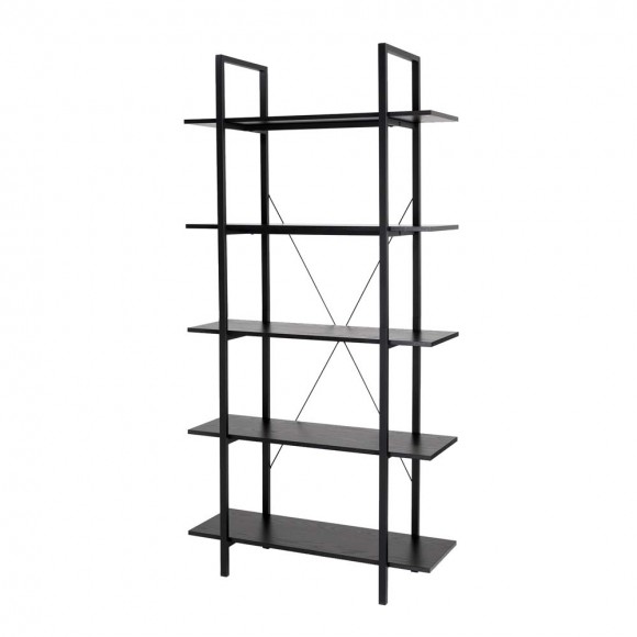 Glitzhome 72"H Modern Industrial Black Wood/Metal 5-Tier Bookcases & Shelves