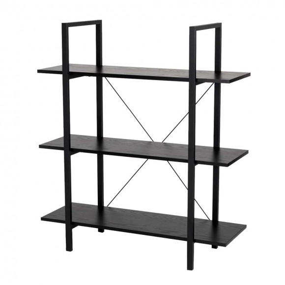 Glitzhome 41.5"H Modern Industrial Black Wood/Metal 3-Tier Bookcases & Shelves