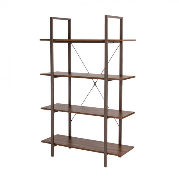 Glitzhome 55"H Modern Industrial Brown Wood/Metal 4-Tier Bookcases & Shelves