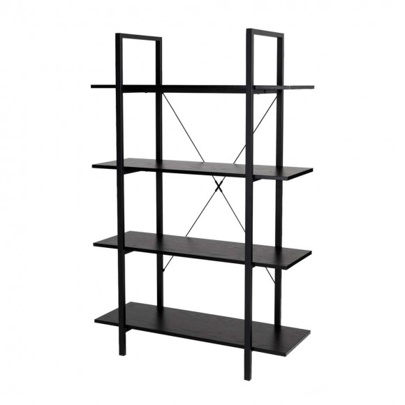 Glitzhome 55 H Modern Industrial Black, Modern Wood Steel Bookcase