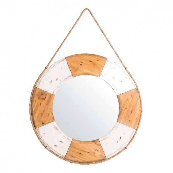 Glitzhome 30"D Coastal Lifebuoy Wood Wall Mirror