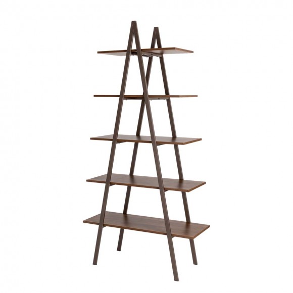 Glitzhome 72"H Modern Industrial Brown Wood/Metal 5-Tier "A" Frame Bookcases & Shelves
