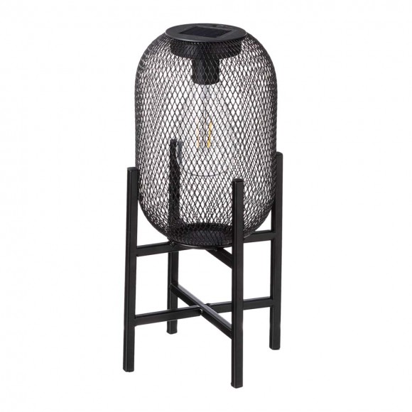 Glitzhome 14.25"H Black Metal Mesh Solar Powered Outdoor Lantern with Stand
