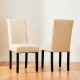 Glitzhome High-Back Beige PU Upholstered Dining Chair with Studded Decor, Set of 2