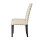 Glitzhome High-Back Beige PU Upholstered Dining Chair with Studded Decor, Set of 2