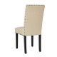 Glitzhome High-Back Beige PU Upholstered Dining Chair with Studded Decor, Set of 2