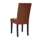 Glitzhome High-Back Brown PU Upholstered Dining Chair with Studded Decor, Set of 2