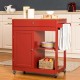 Glitzhome 34.25"H Red Wooden Basic Kitchen Cart/Island with Solid Oak Top