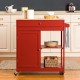 Glitzhome 34.25"H Red Wooden Basic Kitchen Cart/Island with Solid Oak Top