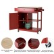 Glitzhome 34.25"H Red Wooden Basic Kitchen Cart/Island with Solid Oak Top