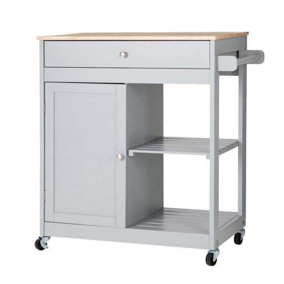 Glitzhome 34.25"H Gray Wooden Basic Kitchen Cart/Island with Solid Oak Top