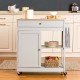 Glitzhome 34.25"H Gray Wooden Basic Kitchen Cart/Island with Solid Oak Top