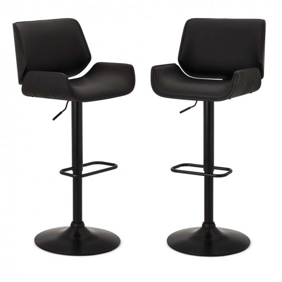 Glitzhome Mid-century Modern Black Adjustable Gaslift Swivel Bar Stool, Set of 2