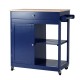 Glitzhome 34.25"H Navy Blue Wooden Basic Kitchen Cart/Island with Solid Oak Top