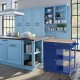 Glitzhome 34.25"H Navy Blue Wooden Basic Kitchen Cart/Island with Solid Oak Top