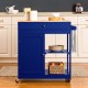 Glitzhome 34.25"H Navy Blue Wooden Basic Kitchen Cart/Island with Solid Oak Top