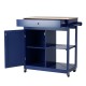 Glitzhome 34.25"H Navy Blue Wooden Basic Kitchen Cart/Island with Solid Oak Top