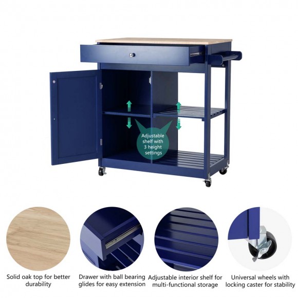 [OFFICIAL] Glitzhome 34.25"H Navy Blue Wooden Basic Kitchen Cart/Island