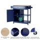 Glitzhome 34.25"H Navy Blue Wooden Basic Kitchen Cart/Island with Solid Oak Top