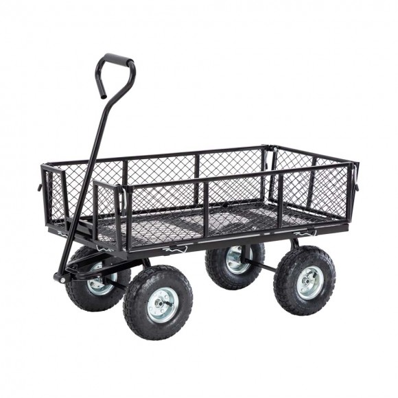 Glitzhome Heavy Duty Black Steel Utility Garden Cart, 550 lbs Weight Capacity