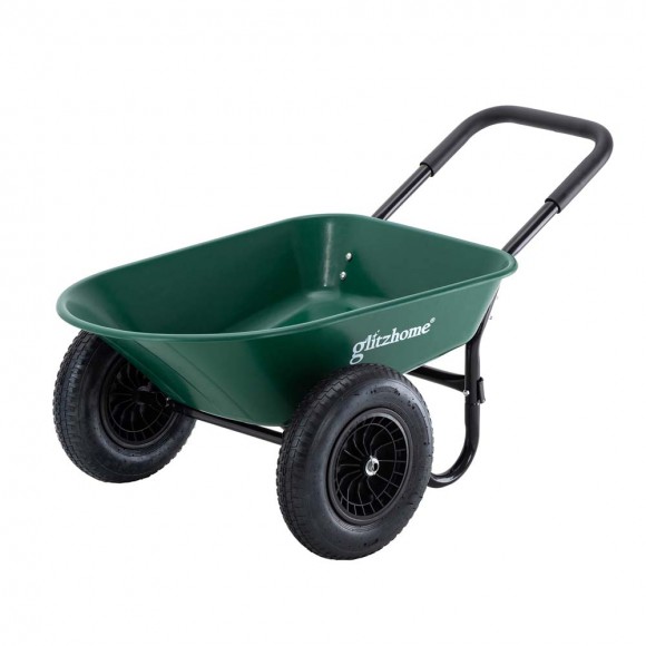 Glitzhome 5-cu ft Green Steel Framed Plastic Garden Dual-Wheel Utility Dump Cart