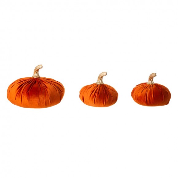 Glitzhome Orange Velvet Pumpkins Decor, Set of 3