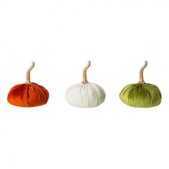 Glitzhome Orange/White/Green Velvet Pumpkins Decor, Set of 3