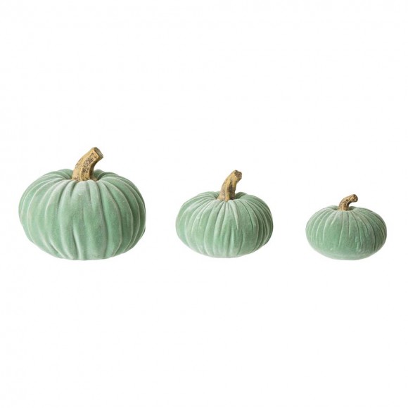 Glitzhome Mint Green Velvet/Resin Pumpkins Decor, Set of 3