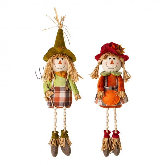 Glitzhome Fall Fabric Couple Scarecrow Shelf Sitter