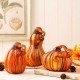 Glitzhome S/3 Multi Striped Glass Pumpkin & Gourd Decor