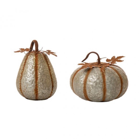 Glitzhome Rustic Galvanized Metal Pumpkin Decor, Set of 2