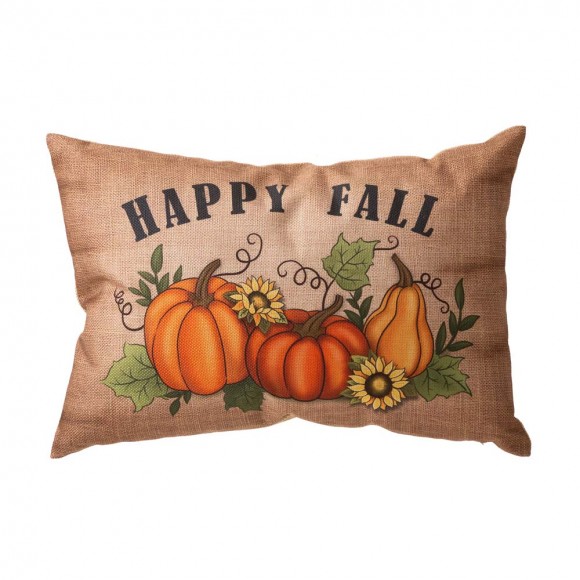Glitzhome 18"L Faux Burlap Happy Fall Pumpkin Pillow