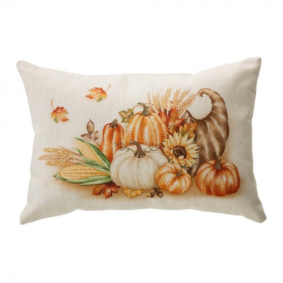 Glitzhome 18"L Faux Burlap Thanksgiving Croissant Pillow