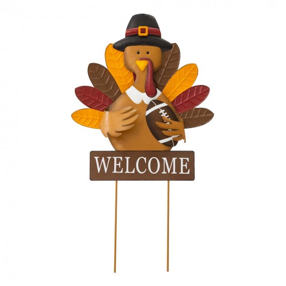 Glitzhome 30"H Thanksgiving Metal Turkey Yard Stake/Hanging Wall Décor (Two Functions)