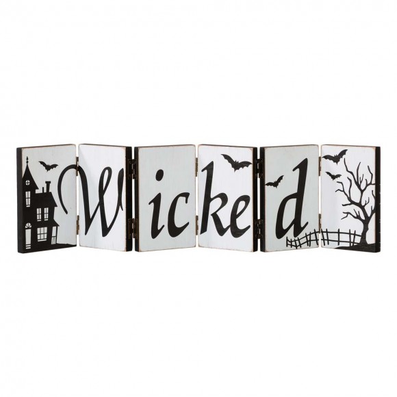 Glitzhome Halloween Wooden Hinged Table Signs (Spooky and Wicked)