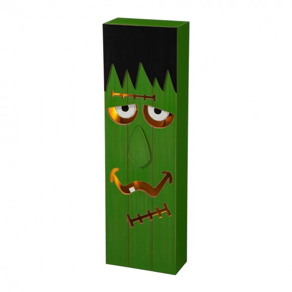 Glitzhome 30"H Lighted Wooden Frankenstein Porch Decor