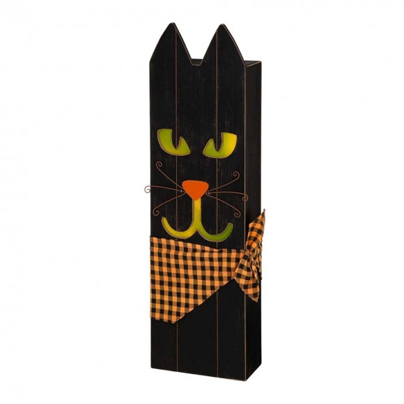 Glitzhome 30"H Lighted Wooden Black Cat Porch Decor