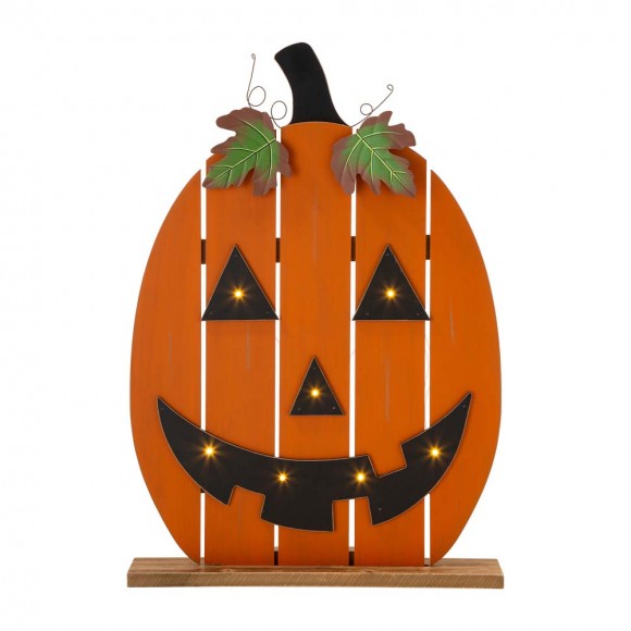 Glitzhome 30"H Lighted Wooden Cutout Pumpkin Porch Decor