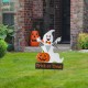 Glitzhome 32"H Lighted Halloween Metal Ghost Yard Stake or Hanging Decor (Two Functions)