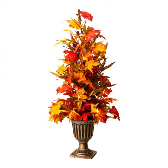 Glitzhome 36"H Fall Lighted Maple Leaves Urn Potted Porch Tree with 20 Warm White Lights